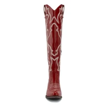 Trendy Embroidered Gradinery Red Cowboy Boots for Women