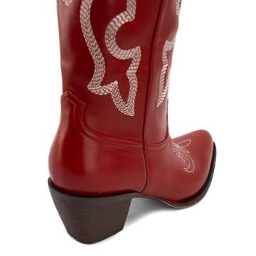 Trendy Embroidered Gradinery Red Cowboy Boots for Women