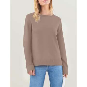 ZESICA Women's Fall Long Sleeve Crew Neck Soft Knit Side Slit Comfy Loose Pullover Sweater Jumper To...