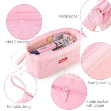 CICIMELON Pencil Case Large Capacity Pen Pouch Multifunctional Pencil Bag for School Students Teen Girls Office Women Adult (Light Pink)