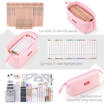 CICIMELON Pencil Case Large Capacity Pen Pouch Multifunctional Pencil Bag for School Students Teen Girls Office Women Adult (Light Pink)