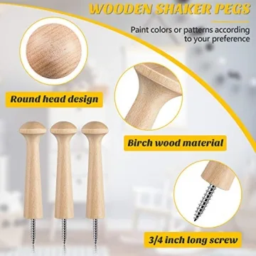 Unfinished Wooden Shaker Pegs DIY Paintable Hooks 30 Pack