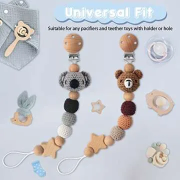 LSTRAGY Pacifier Clip, 2 Pack Pacifier Clips for Boys and Girls, Cute Koala & Bear Handmade Knitted Pacifier Holder Fits for Most Pacifier, Baby Teethers, Baby Shower and Baby Gift