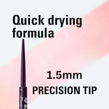 HEROINE MAKE by KISSME Long Stay Sharp Gel Eyeliner, Waterproof & Smudge-Proof, Precise Gel Liner for All-Day Wear, Ultra-Smooth Application, Long-Lasting Eyeliner Pencil,01 Jet Black, 0.004 fl Oz