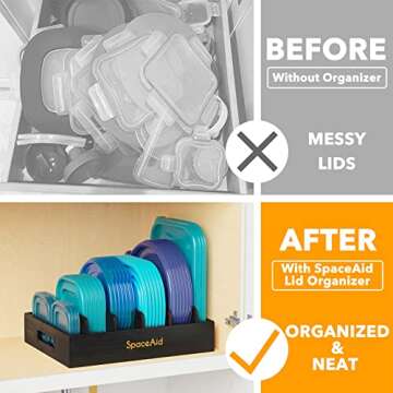 SpaceAid Bamboo Lid Organizer, Kitchen Pantry Lids Holder with 5 Adjustable Dividers for Cabinets, F...