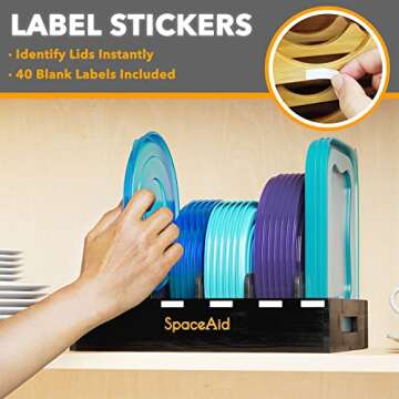 SpaceAid Bamboo Lid Organizer, Kitchen Pantry Lids Holder with 5 Adjustable Dividers for Cabinets, Food Storage Container Organizers, Black