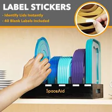 SpaceAid Bamboo Lid Organizer, Kitchen Pantry Lids Holder with 5 Adjustable Dividers for Cabinets, Food Storage Container Organizers, Black