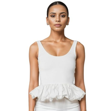 DIKGROP Backless Tank Tops for Women Ruffle Hem Sleeveless Backless Top Fashion Solid Summer Crop Ta...