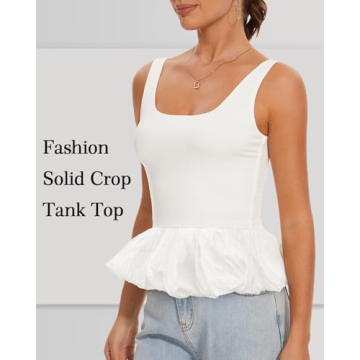 DIKGROP Backless Tank Tops for Women Ruffle Hem Sleeveless Backless Top Fashion Solid Summer Crop Tank Top White