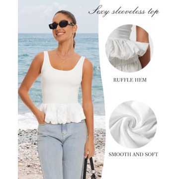 DIKGROP Backless Tank Tops for Women Ruffle Hem Sleeveless Backless Top Fashion Solid Summer Crop Tank Top White