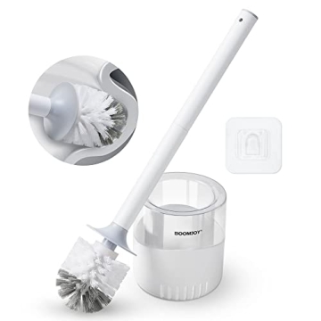 BOOMJOY Toilet Bowl Brush and Holder - Durable Head Toilet Cleaner Brush with Dense Bristles & Clear...