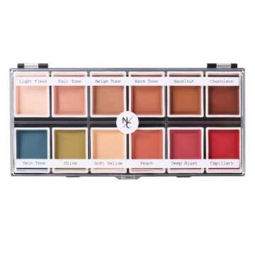 Narrative Cosmetics 12-Color Flesh Tone Alcohol-Activated Palette, Tattoo Cover, Highly Pigmented Professional SFX Makeup for Film, Theatre, TV
