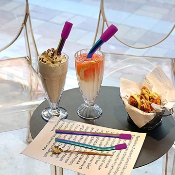 Amsthow Reusable Metal Straws with Silicone Tips and Brushes