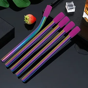 Amsthow Reusable Metal Straws with Silicone Tips and Brushes