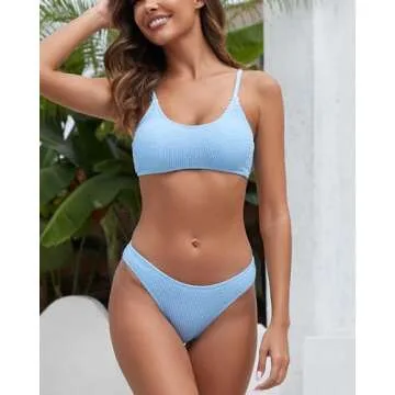 Fanuerg Women's Ribbed Bikini Set in Light Blue XS - Summer Ready!