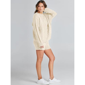 ANRABESS Women Cable Knit Loungewear Set Beige