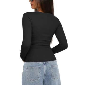 Darong Women's Long Sleeve Crew Neck Tops Casual Ruched Side Slim Fit Basic T Shirts Tee 9067 Black ...