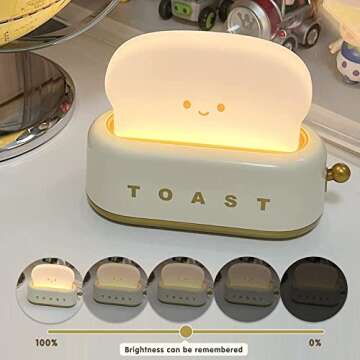 Olayemli Toaster Night Light for Kids Cute Toast Lamp Nightlight Dimmable USB Rechargeable Portable ...