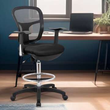OfficeFactor Drafting Chair Tall Office Chair with Arms Executive Ergonomic Standing Desk Chair with...