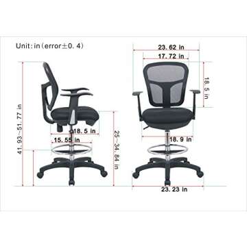 OfficeFactor Drafting Chair Tall Office Chair with Arms Executive Ergonomic Standing Desk Chair with Anti Scratch Wheels and Footrest