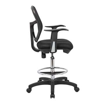 OfficeFactor Drafting Chair Tall Office Chair with Arms Executive Ergonomic Standing Desk Chair with Anti Scratch Wheels and Footrest