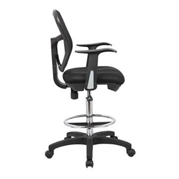 OfficeFactor Drafting Chair Tall Office Chair with Arms Executive Ergonomic Standing Desk Chair with Anti Scratch Wheels and Footrest