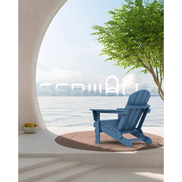 SERWALL Folding Adirondack Chairs Weather Resistant for Outdoor, Patio, Lawn, Garden, Backyard Deck, Fire Pit - Blue