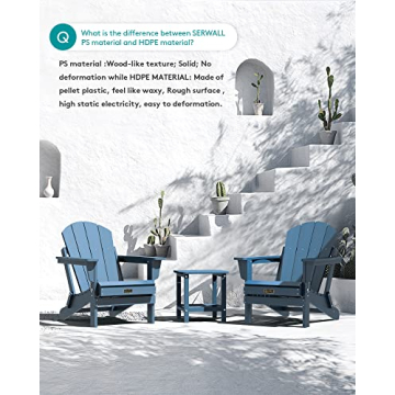 SERWALL Folding Adirondack Chairs Weather Resistant for Outdoor, Patio, Lawn, Garden, Backyard Deck, Fire Pit - Blue