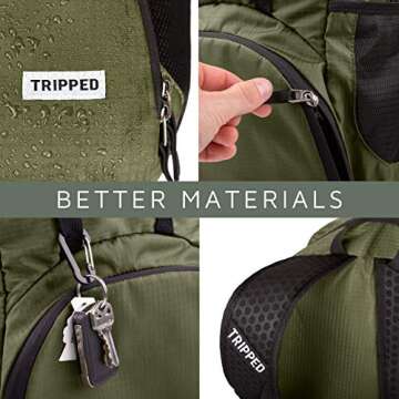 TRIPPED Travel Gear Traveling Backpack- Foldable collapsible lightweight backpack for travel (Green) 35 liters