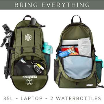 TRIPPED Travel Gear Traveling Backpack- Foldable collapsible lightweight backpack for travel (Green) 35 liters