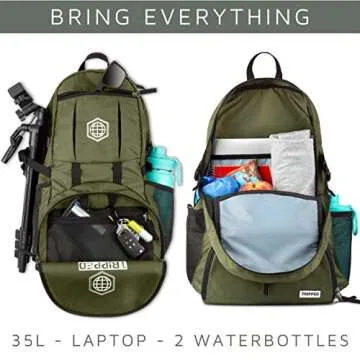 TRIPPED Travel Gear Traveling Backpack- Foldable collapsible lightweight backpack for travel (Green) 35 liters