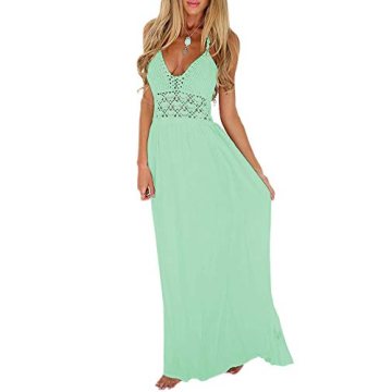 LILBETTER Women's Beach Crochet Backless Bohemian Halter Maxi Long Dress