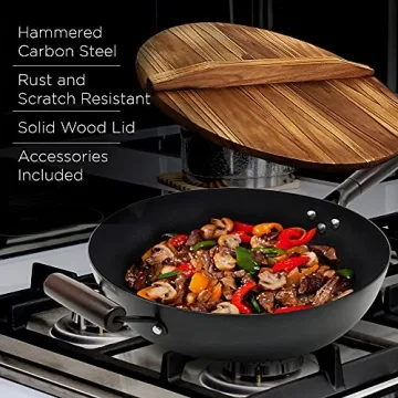 HOME EC Carbon Steel Wok Pan with Lid and Cooking Accessories