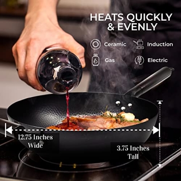 HOME EC Carbon Steel Wok Pan with Lid and Cooking Accessories