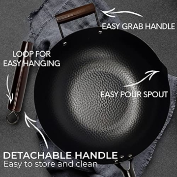 HOME EC Carbon Steel Wok Pan with Lid and Cooking Accessories
