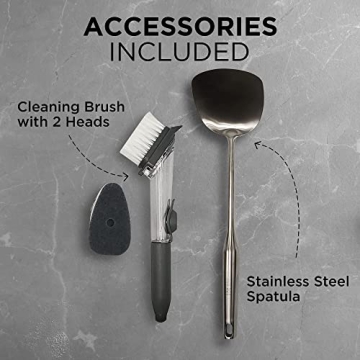 HOME EC Carbon Steel Wok Pan with Lid and Cooking Accessories