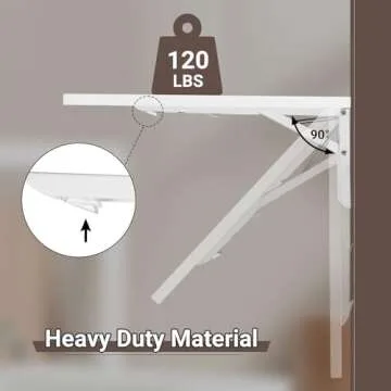 Neoaider Wall Mounted Folding Table 31.5”L x 15.7”W, Laundry Folding Table with Heavy Duty Metal Collapsible Shelf Brackets, 120 LBS Capacity, Wall Mounted Desk Fold Down for Small Spaces, White