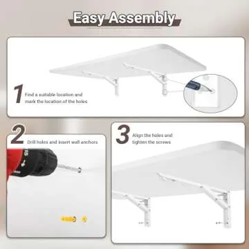 Neoaider Wall Mounted Folding Table 31.5”L x 15.7”W, Laundry Folding Table with Heavy Duty Metal Collapsible Shelf Brackets, 120 LBS Capacity, Wall Mounted Desk Fold Down for Small Spaces, White