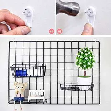 GBYAN 2 Pack Wire Wall Grid Panels with Lights and Clips, Large Photo Board for Picture Display, Wall Organizer Grid Wall Shelf Room Decoration for Home, Office