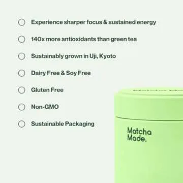 Matcha Made Pure Ceremonial Grade Matcha Powder | 2.12oz (60g) Resealable Tin | 60 Servings Premium ...