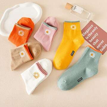 SENCODA 6/12 Pairs Womens Daisy Cotton Socks - Vintage Floral Ankle Crew Socks