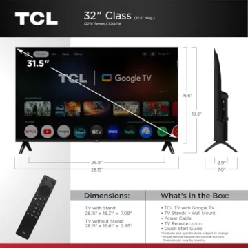 TCL 32" Smart TV - 720P QLED with Google TV & Wall Mount
