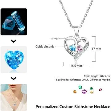 Custom Silver Heart Name Necklace with Birthstones