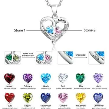 Custom Silver Heart Name Necklace with Birthstones