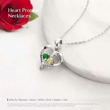 Custom Silver Heart Name Necklace with Birthstones