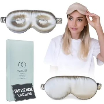 MATASSE 22 Momme Mulberry Silk Eye Mask - 3D Contoured Sleep Mask with Adjustable Strap
