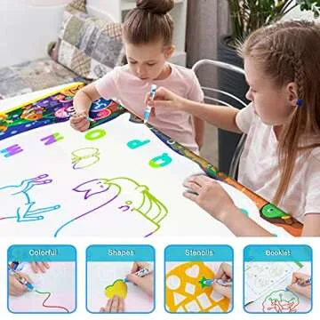 Obuby Water Drawing Mat Kids 47x35 Inches Doodle Gifts Color Draw Board No Mess Coloring Painting Writing Educational Toys for Boys Girls Age 3-12 Years Old Toddler