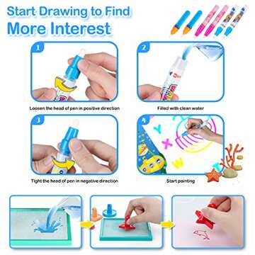 Obuby Water Drawing Mat Kids 47x35 Inches Doodle Gifts Color Draw Board No Mess Coloring Painting Writing Educational Toys for Boys Girls Age 3-12 Years Old Toddler