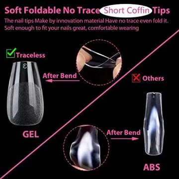 UNA GELLA Short Coffin Fake Nails 216pcs Short Coffin Press on Nails Pre-shape Short Coffin Gel Nail Tips for Full Cover Acrylic Nails False Nails For Nail Extension Home DIY Salon 12 Sizes Gelly Tips