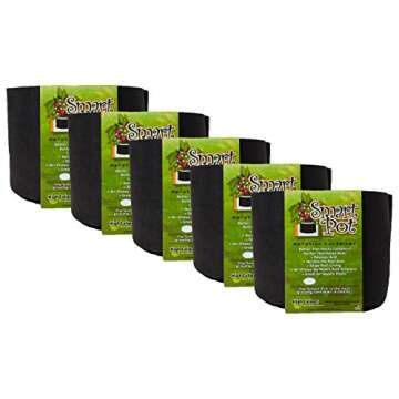 Smart Pot Soft-Sided Fabric Garden Plant Container Aeration Planter Pots, 3 Gallon, 5 Pack, Black